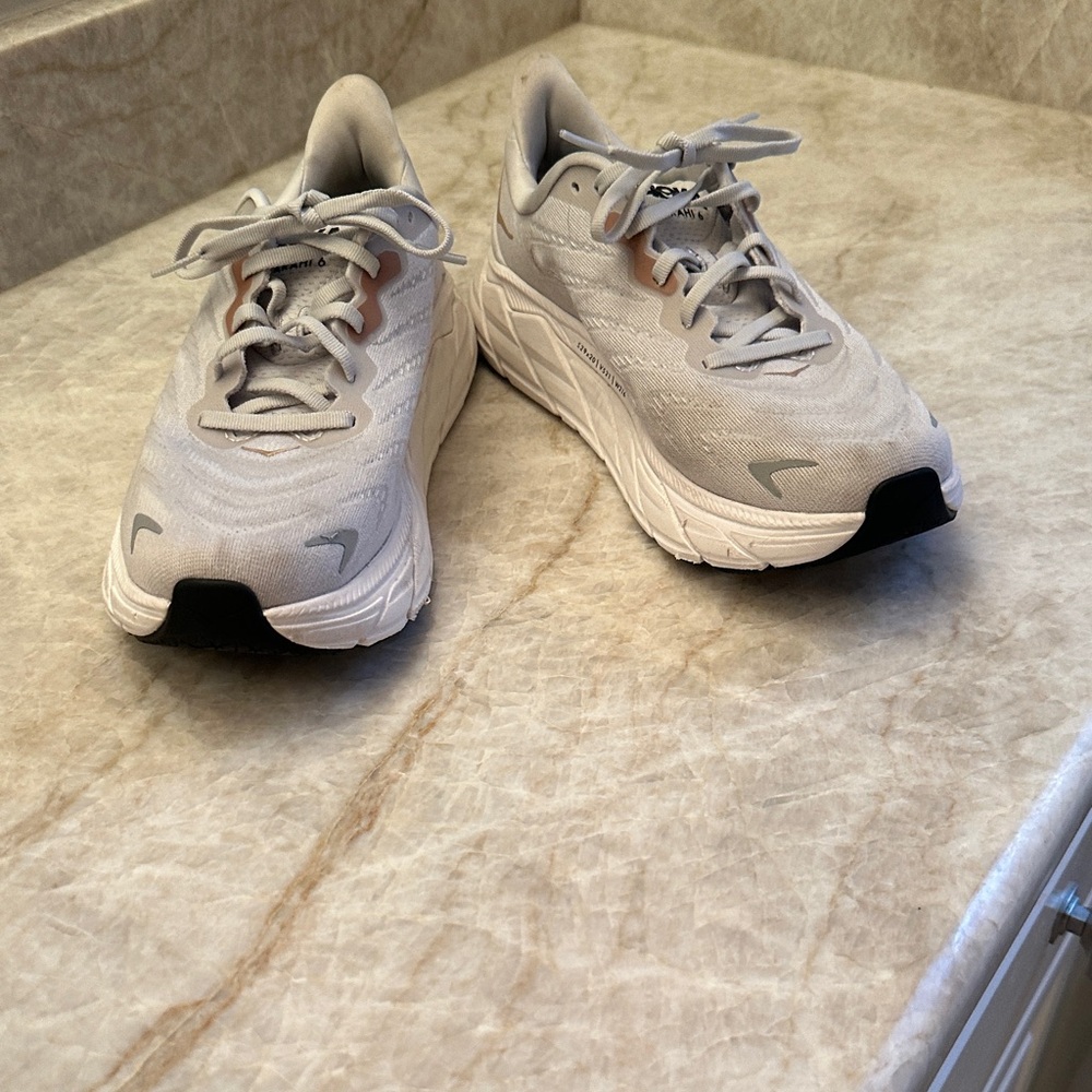 Hoka Gray and White Running Shoes